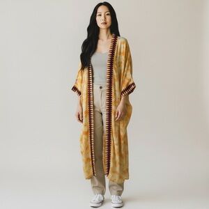 Soft Surroundings Boho Kimono Cardigan Tie Dye Yellow Orange S/M